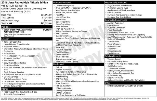2016 Jeep Patriot High Altitude