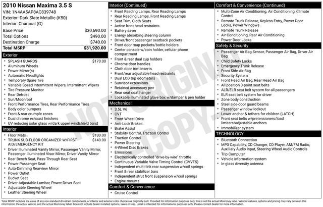 2010 Nissan Maxima 3.5 S