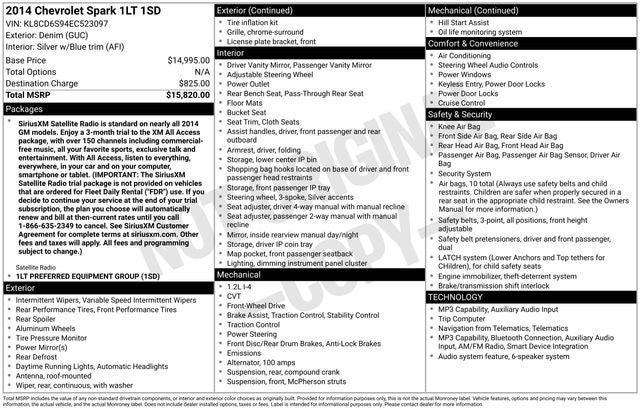 2014 Chevrolet Spark 1LT